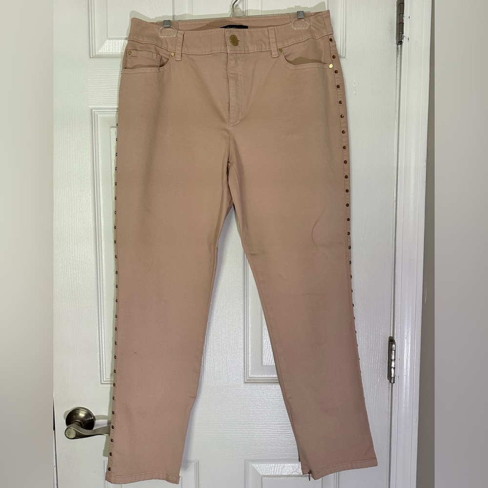 Pink rose pants w/studs down sides of leg